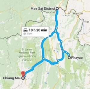 map showing mae sai and phayao and chiang mai