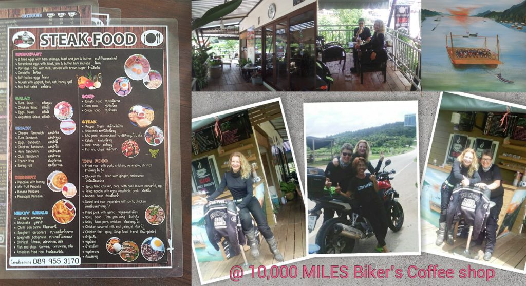 motorcycle ladies at a cafe