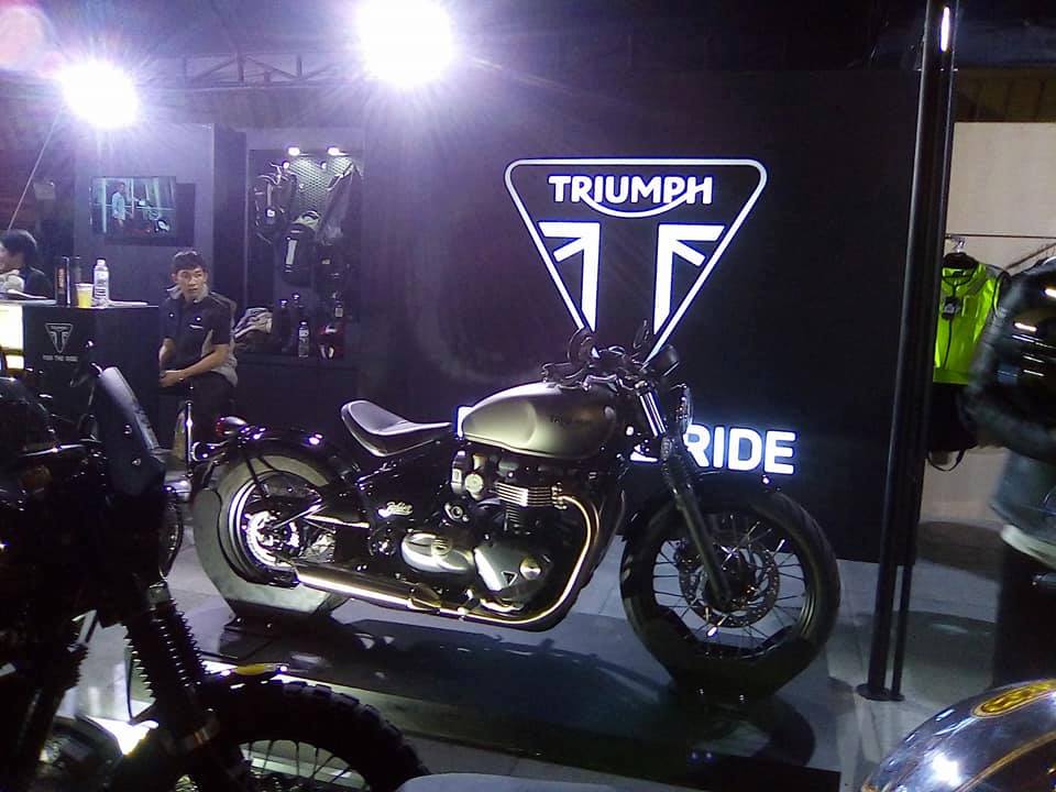 Triumph motorcycle stall with classic motorbikes Chiang Mai bike week in Thailand