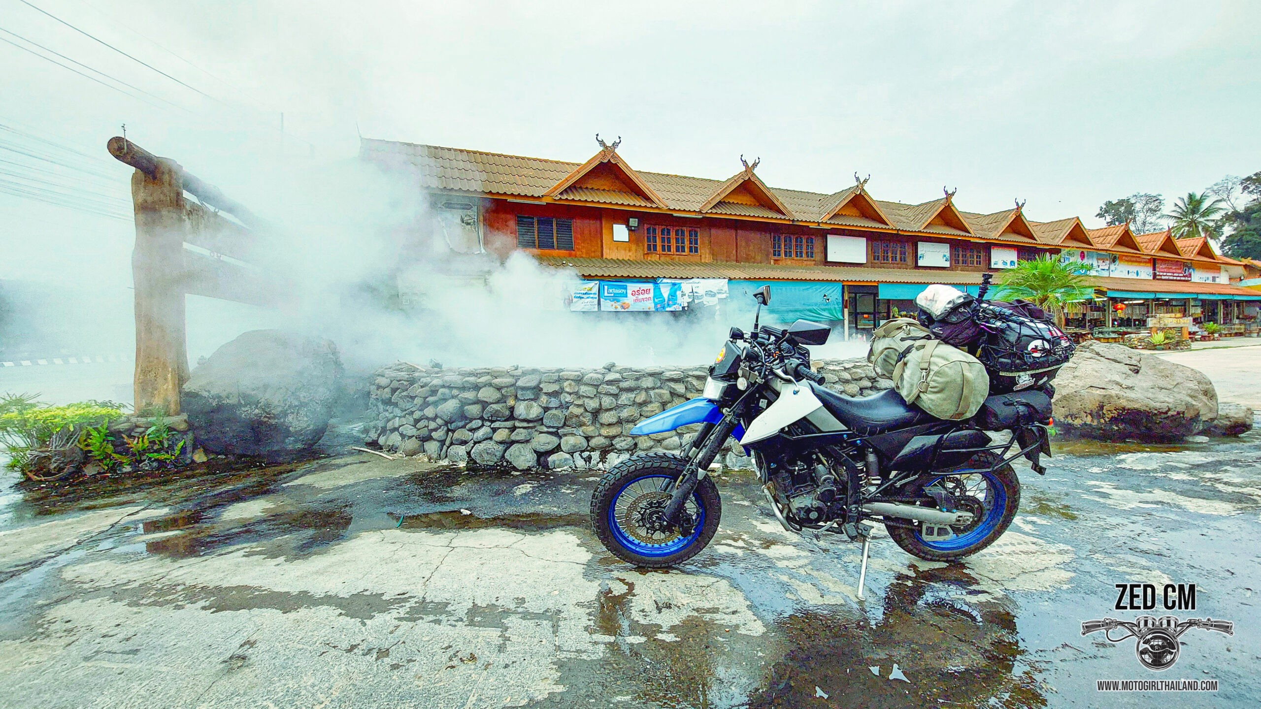 motorbike at a hot spring