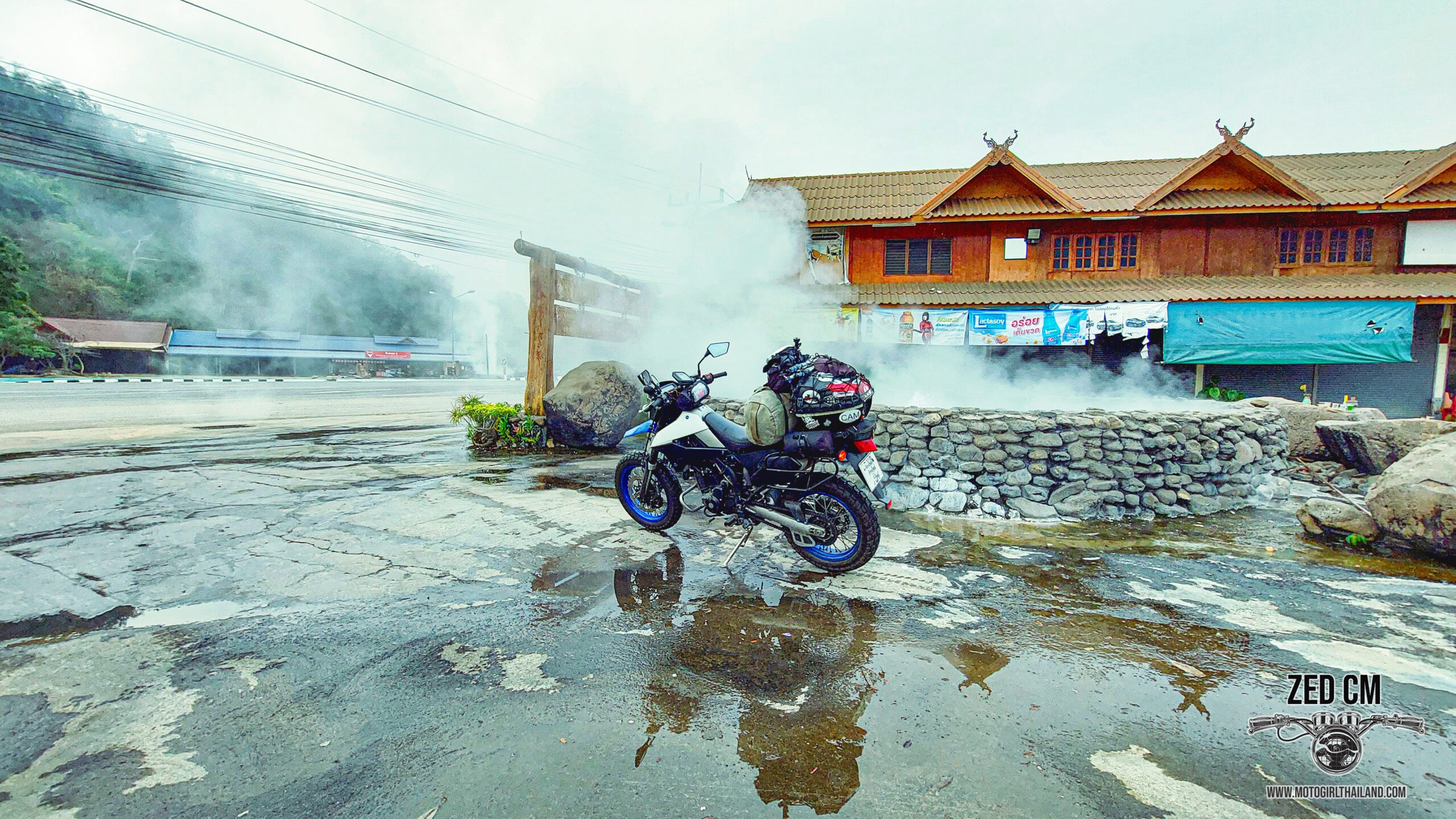 motorbike at mae kachan hot springs