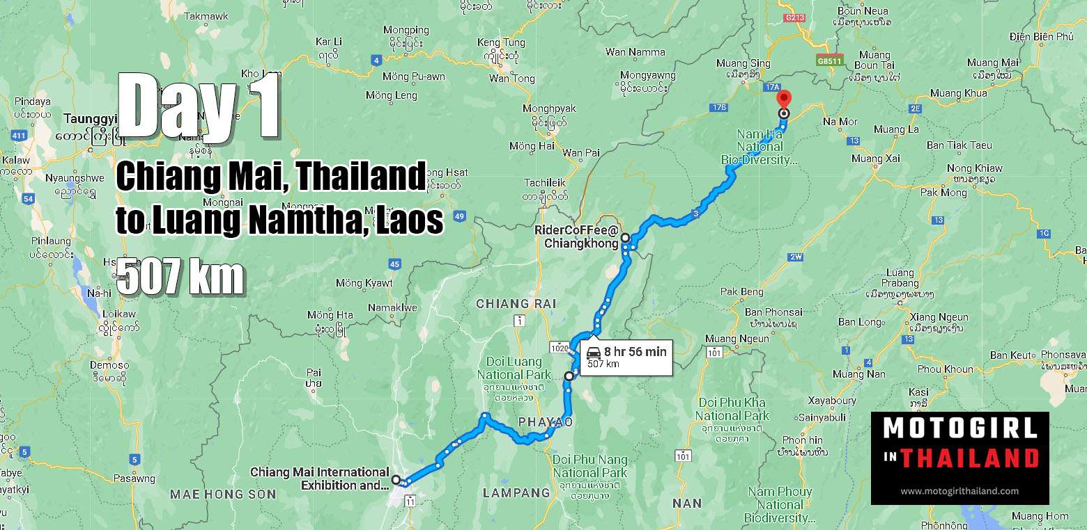 Thailand map showing Chiang Mai to Luang Namtha in Laos