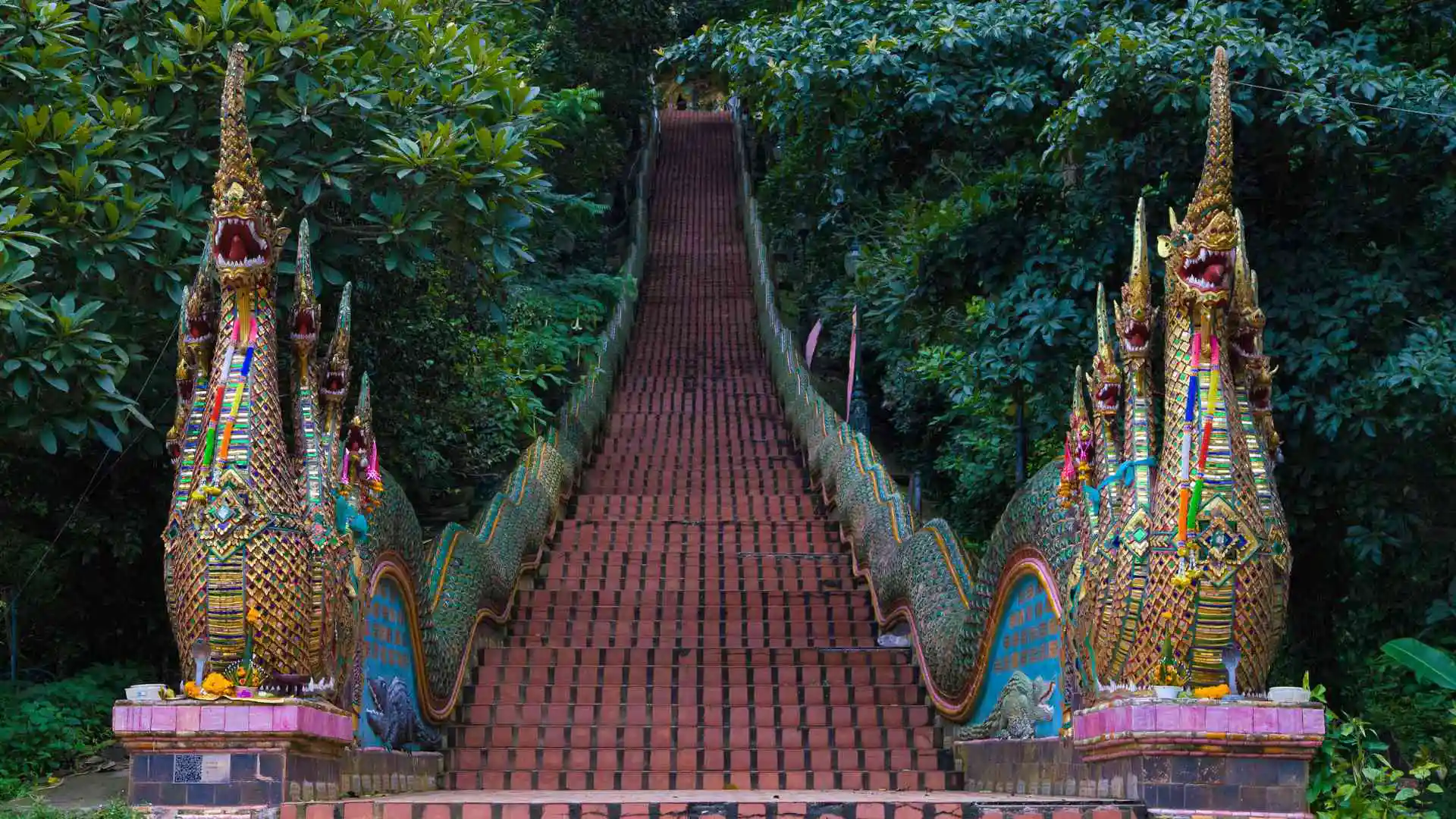 Temple in a forest with a river