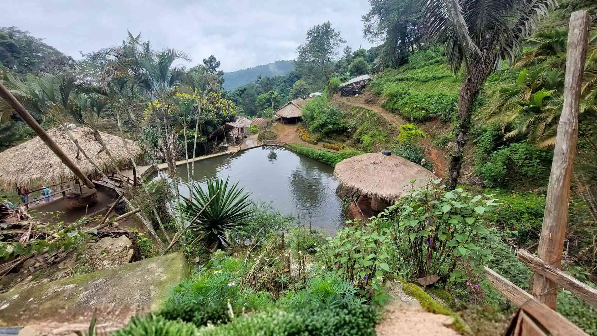 Temple in a forest with a river