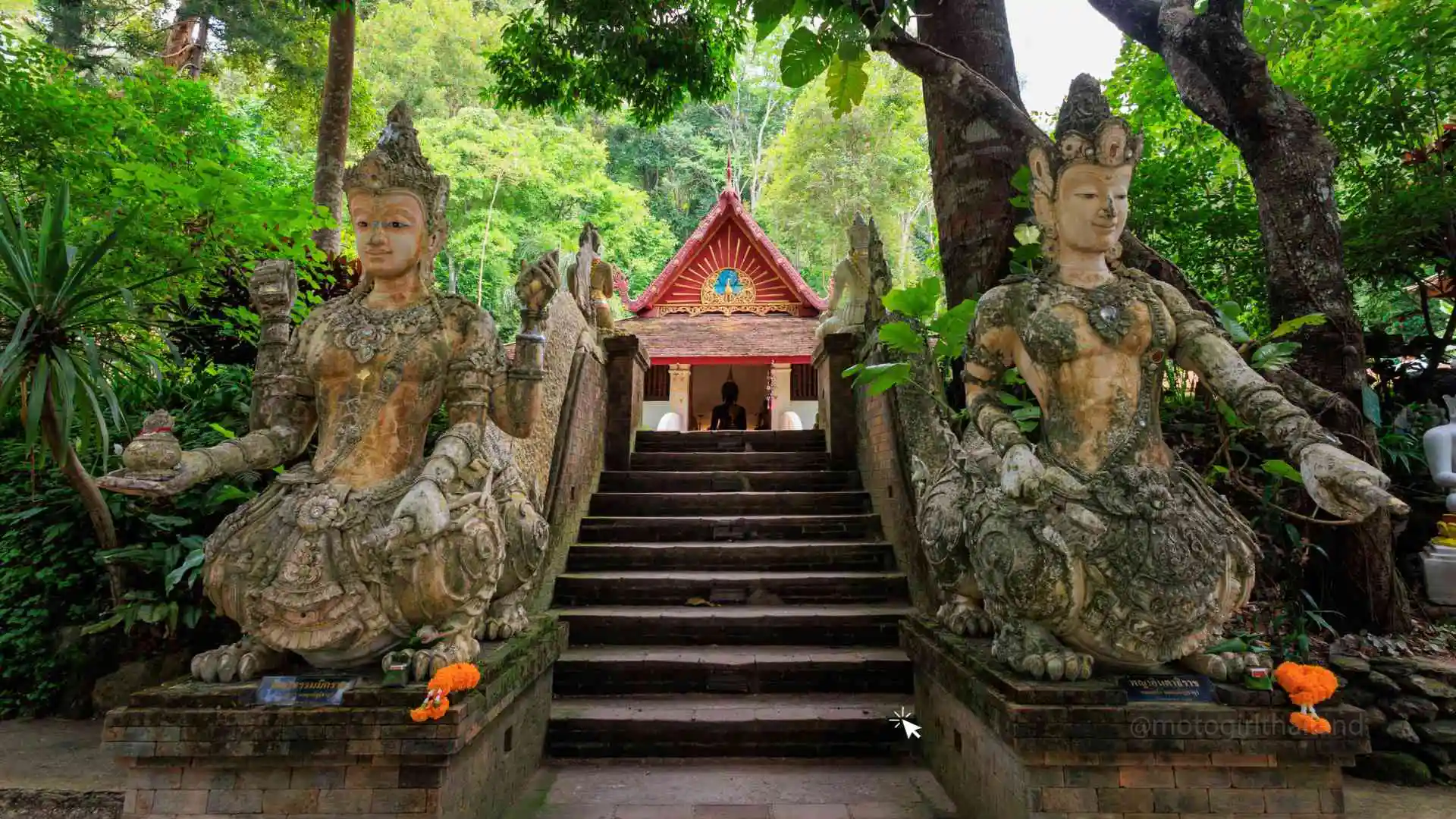 Temple in a forest with a river