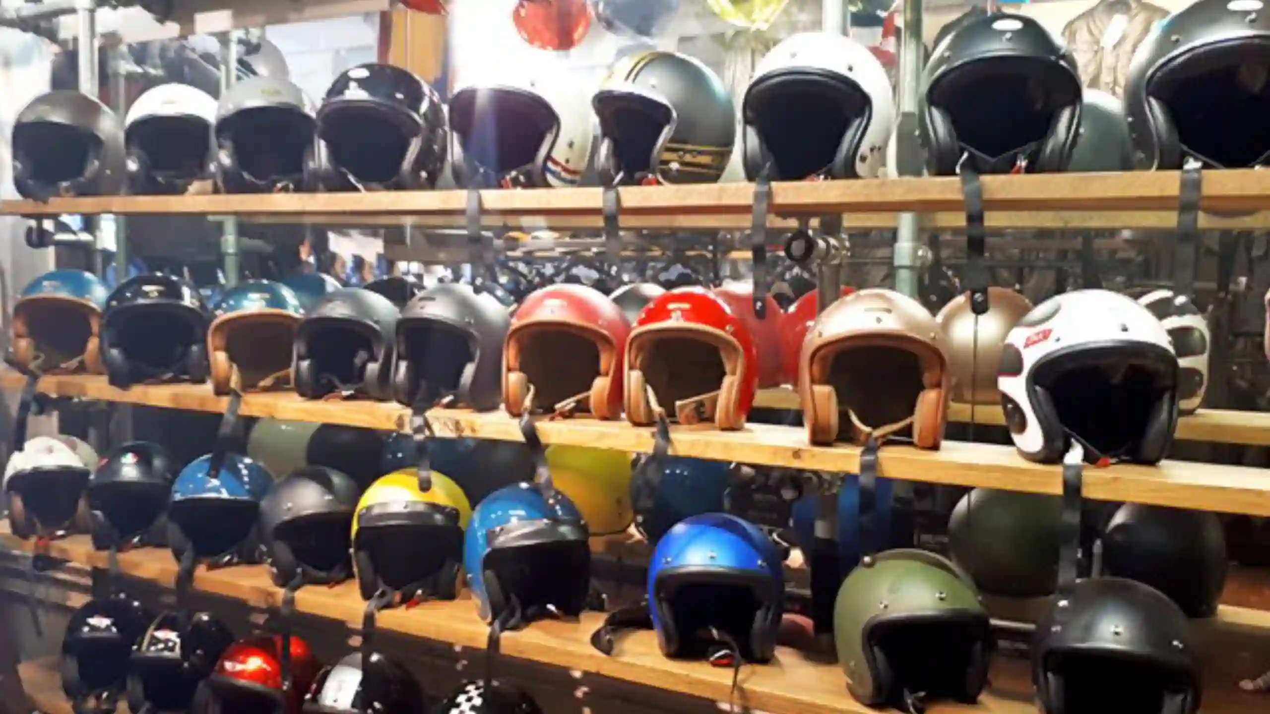 Urban Rider London - Wall of Helmets