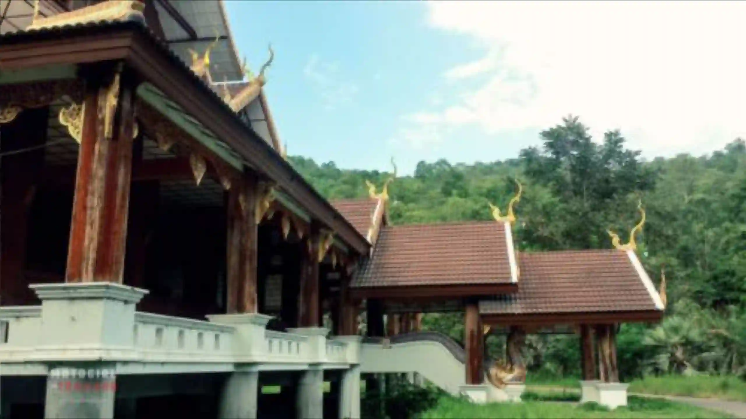 Temple in a forest with a river 