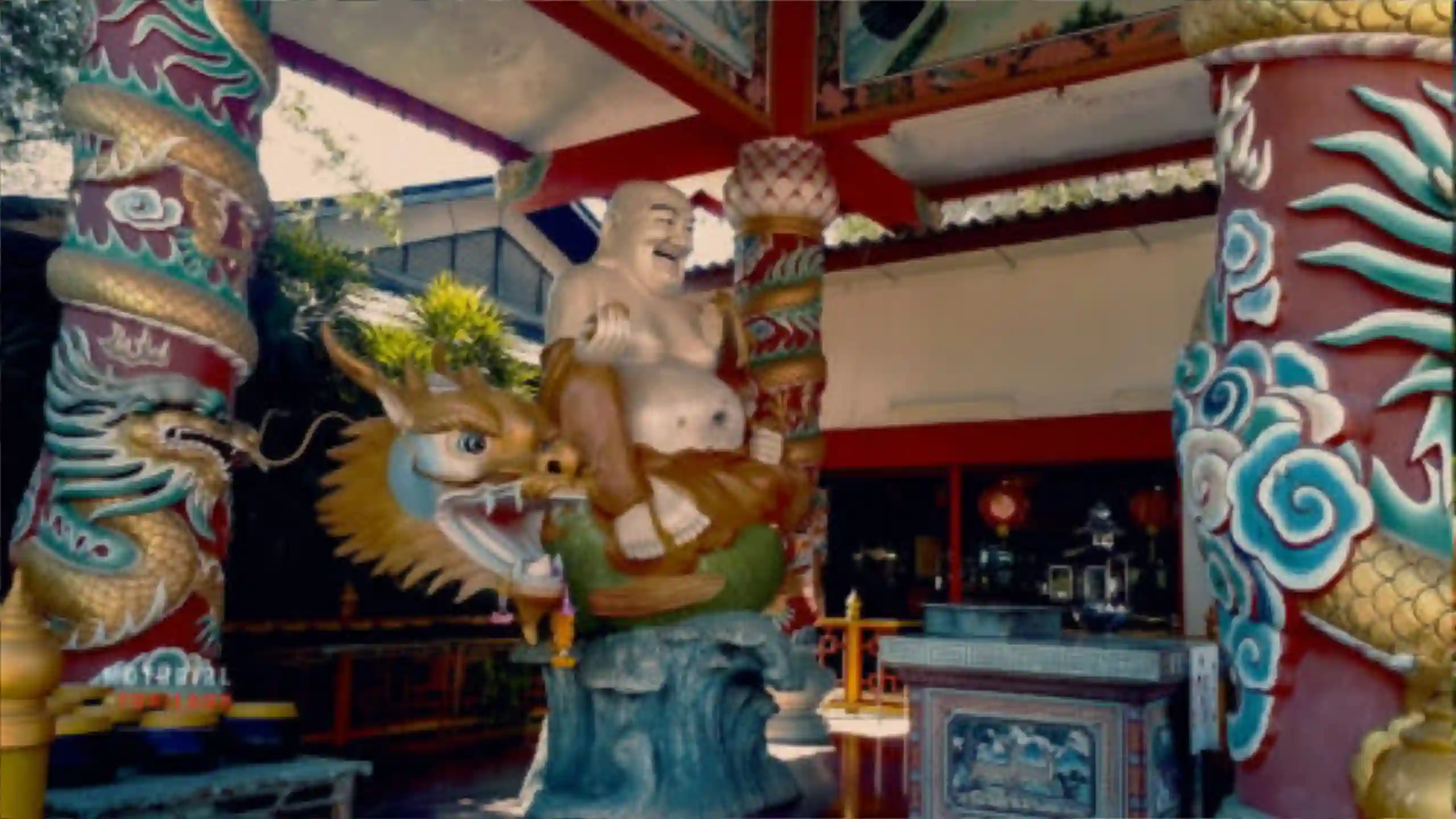Temple in a forest with a river 