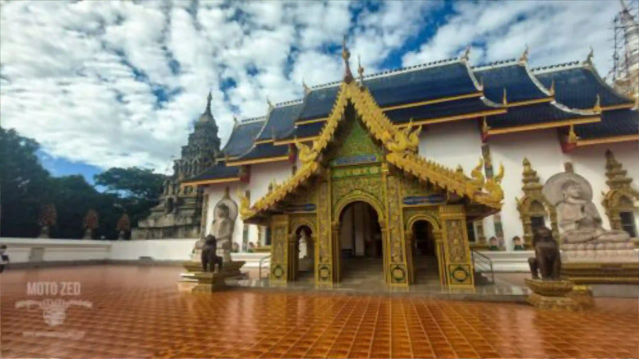 Temple in a forest with a river 