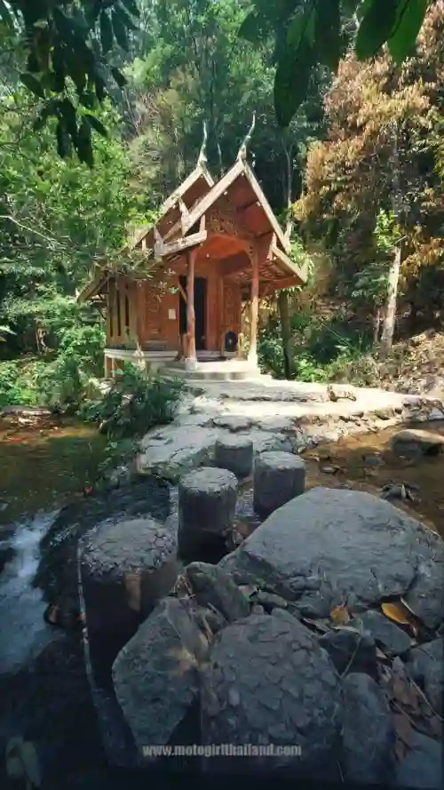 Temple in a forest with a river 