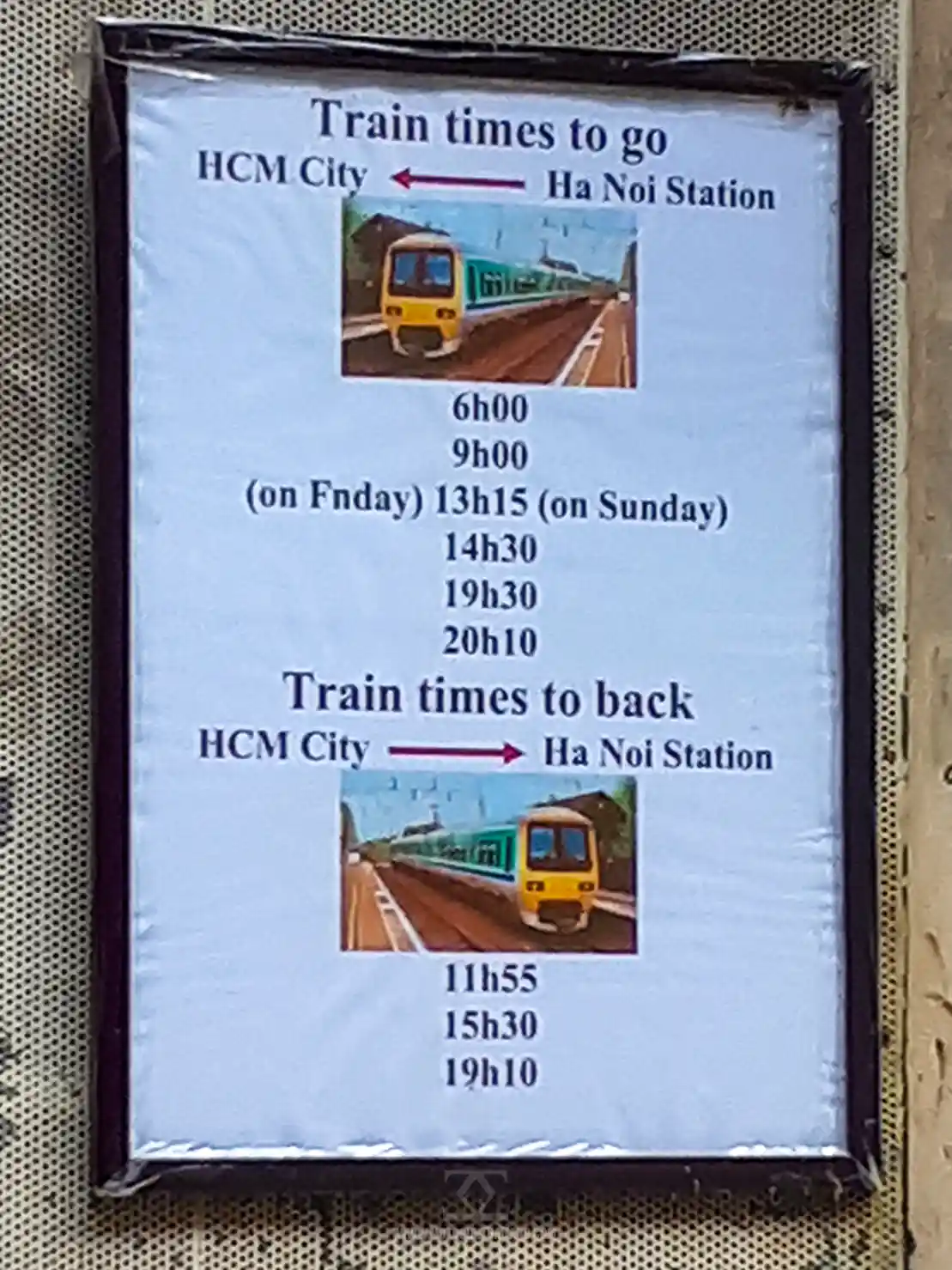 Hanoi Train Street Timetable