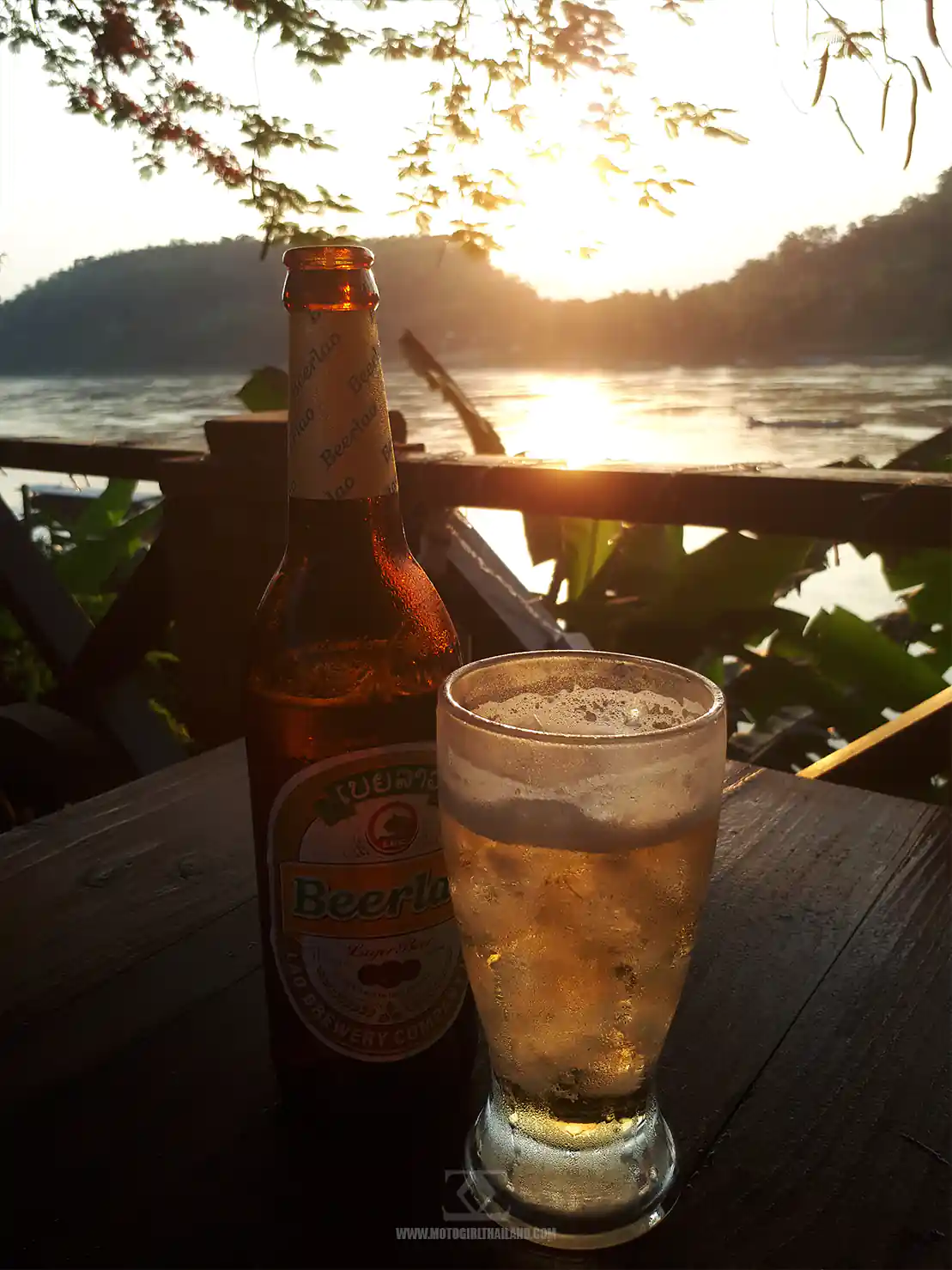 Laos Luang Prabang Beer at Sunset