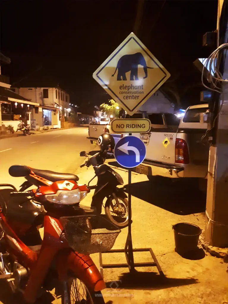 Laos Luang Prabang Sign at Night Elephant