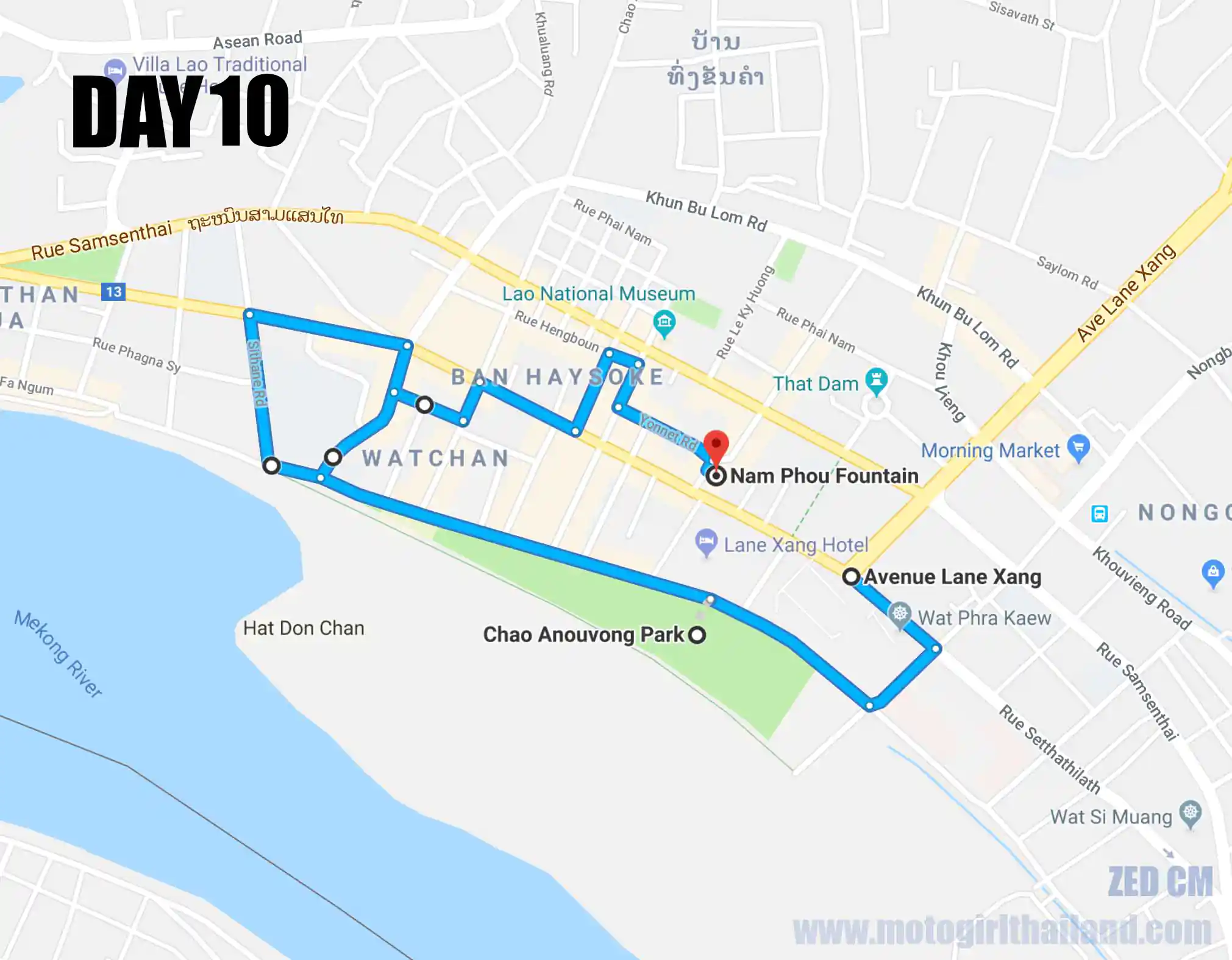 Laos Solo Ride Map Day 10