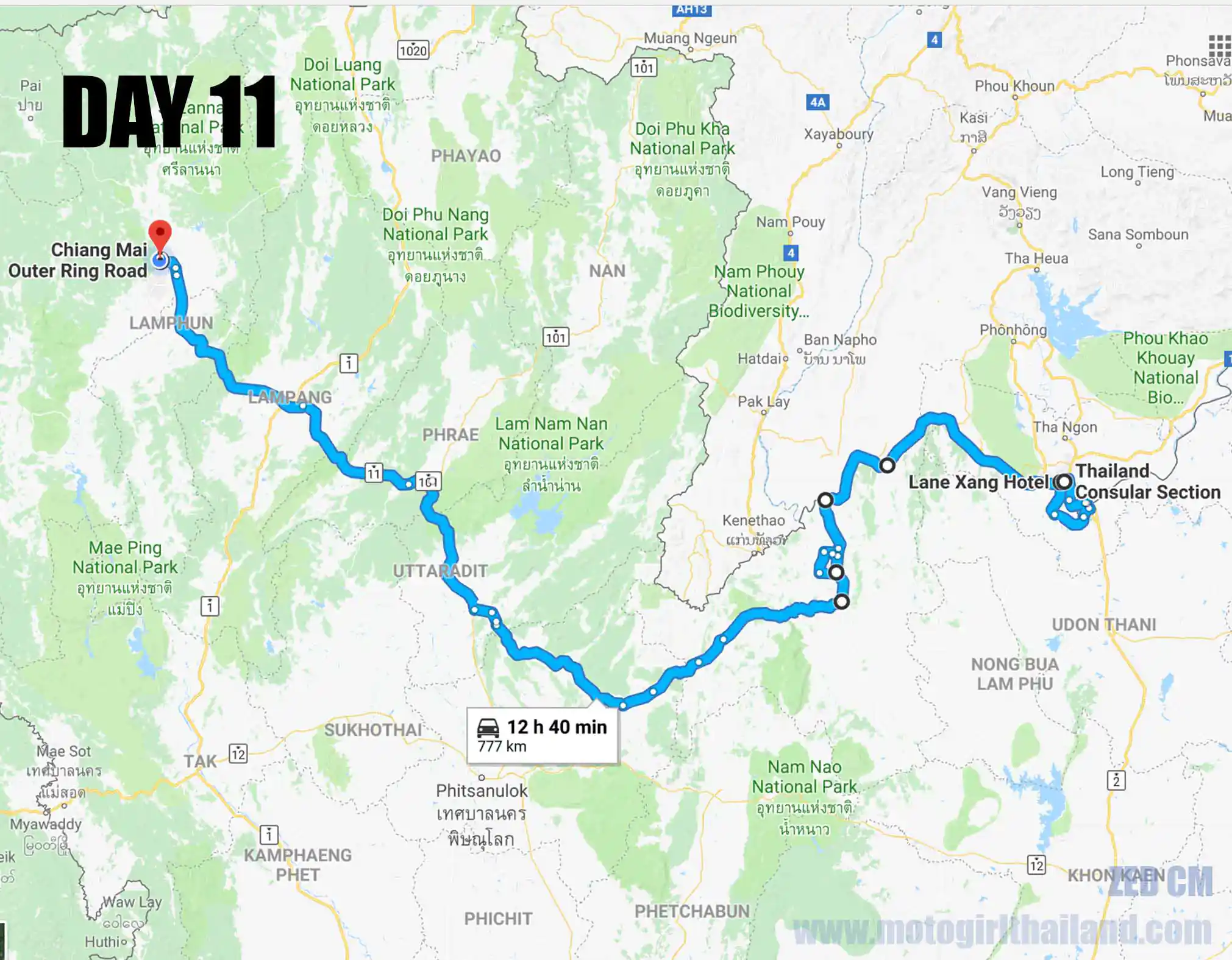 Laos Solo Ride Map Day 11