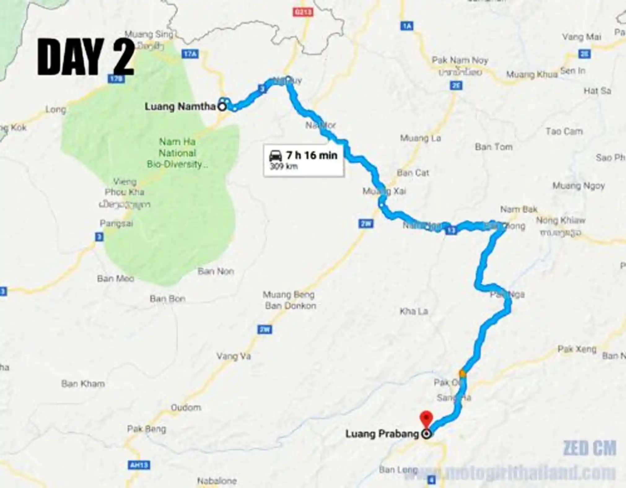 Laos Solo Ride Map Day 2