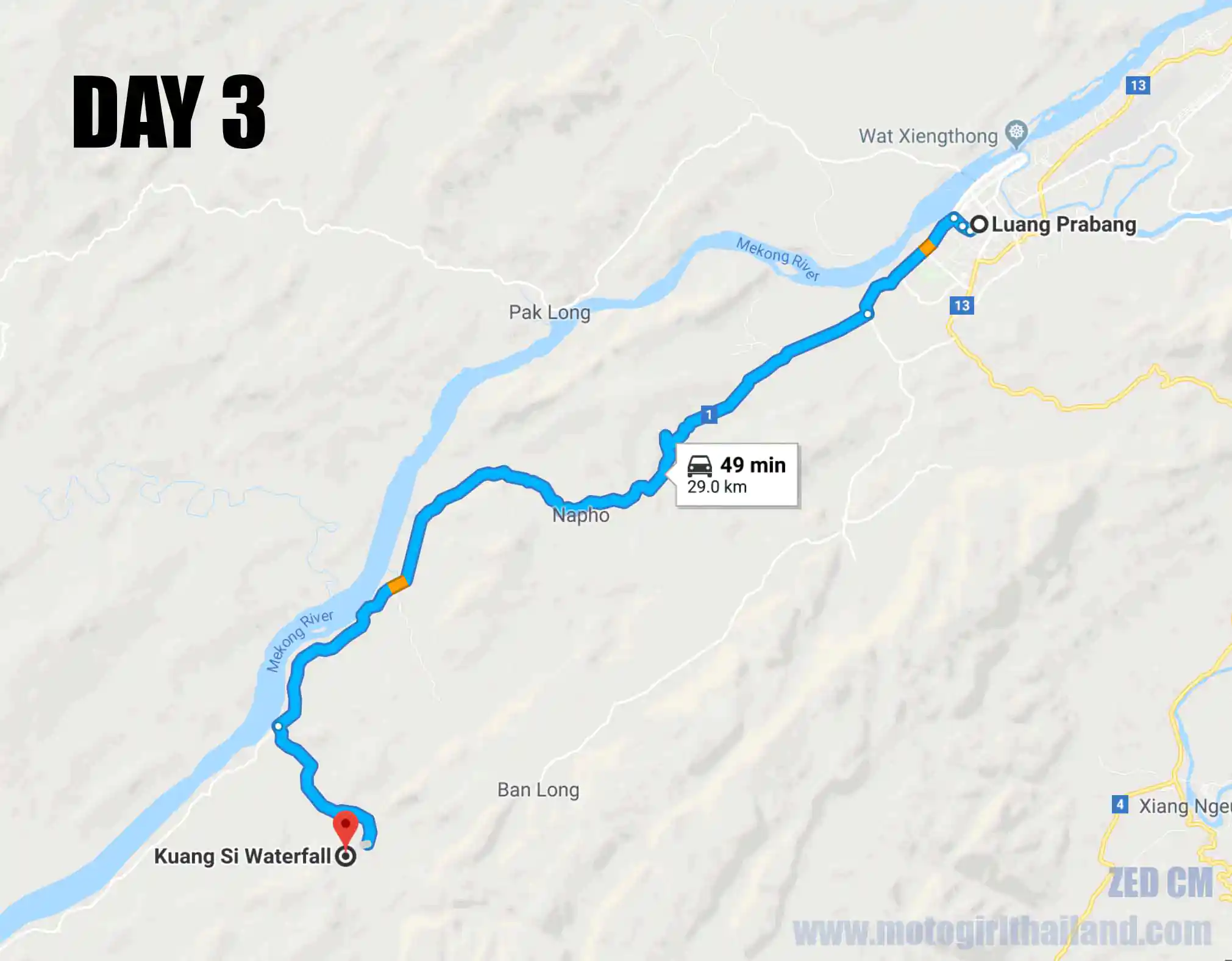 Laos Solo Ride Map Day 3