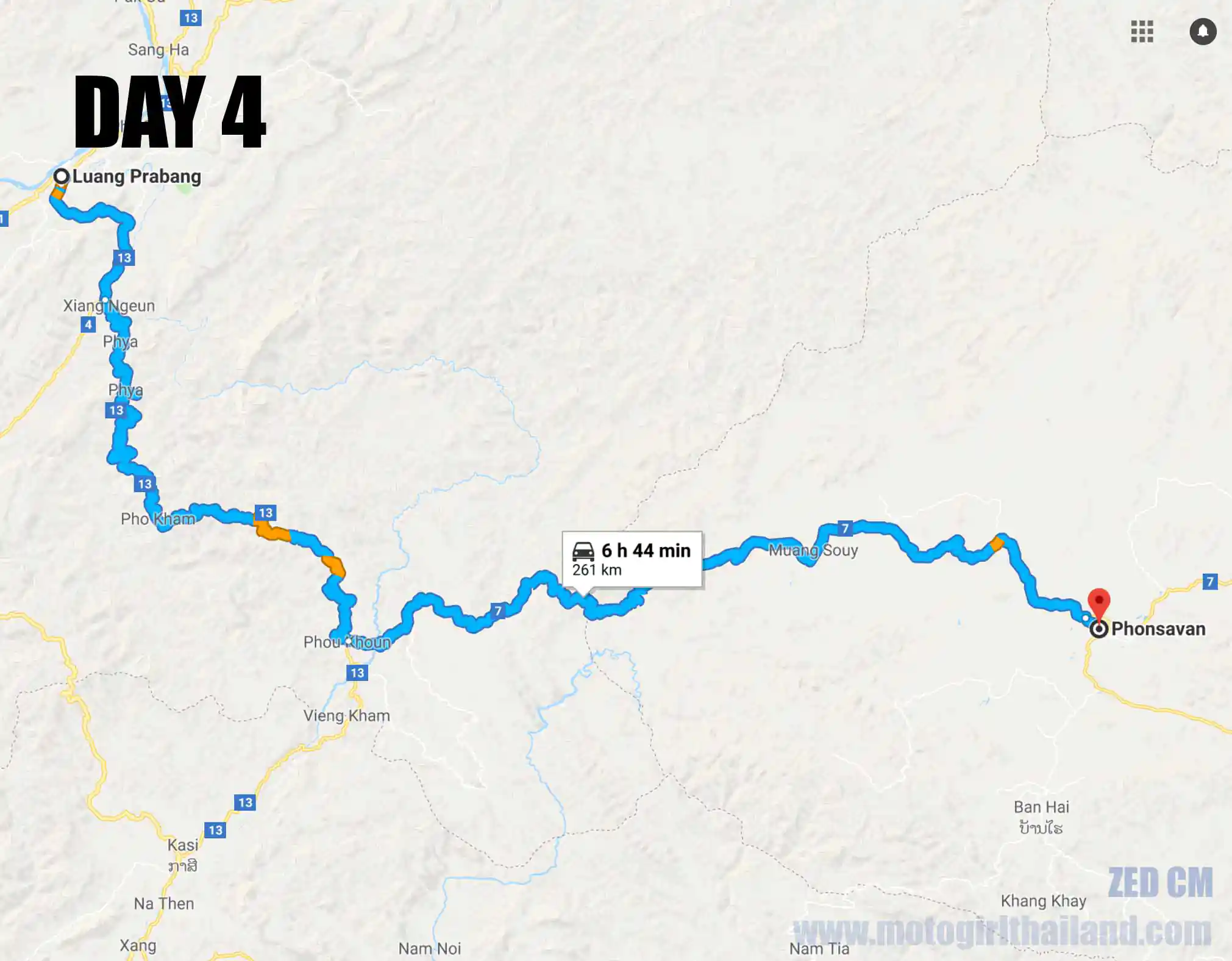 Laos Solo Ride Map Day 4