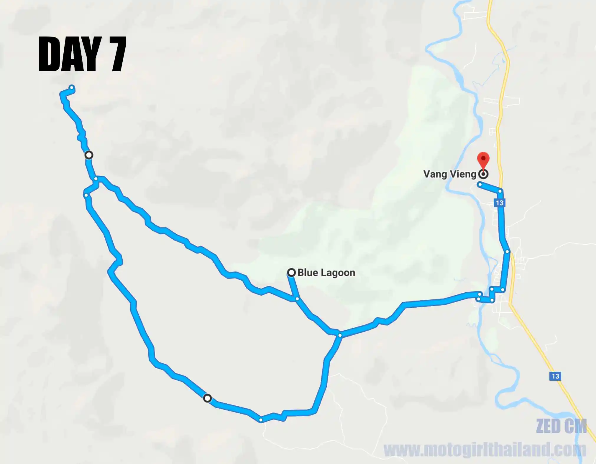 Laos Solo Ride Map Day 7