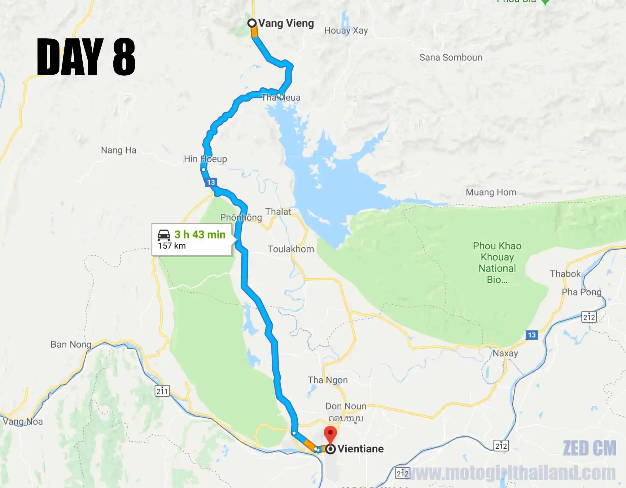 Laos Solo Ride Map Day 8