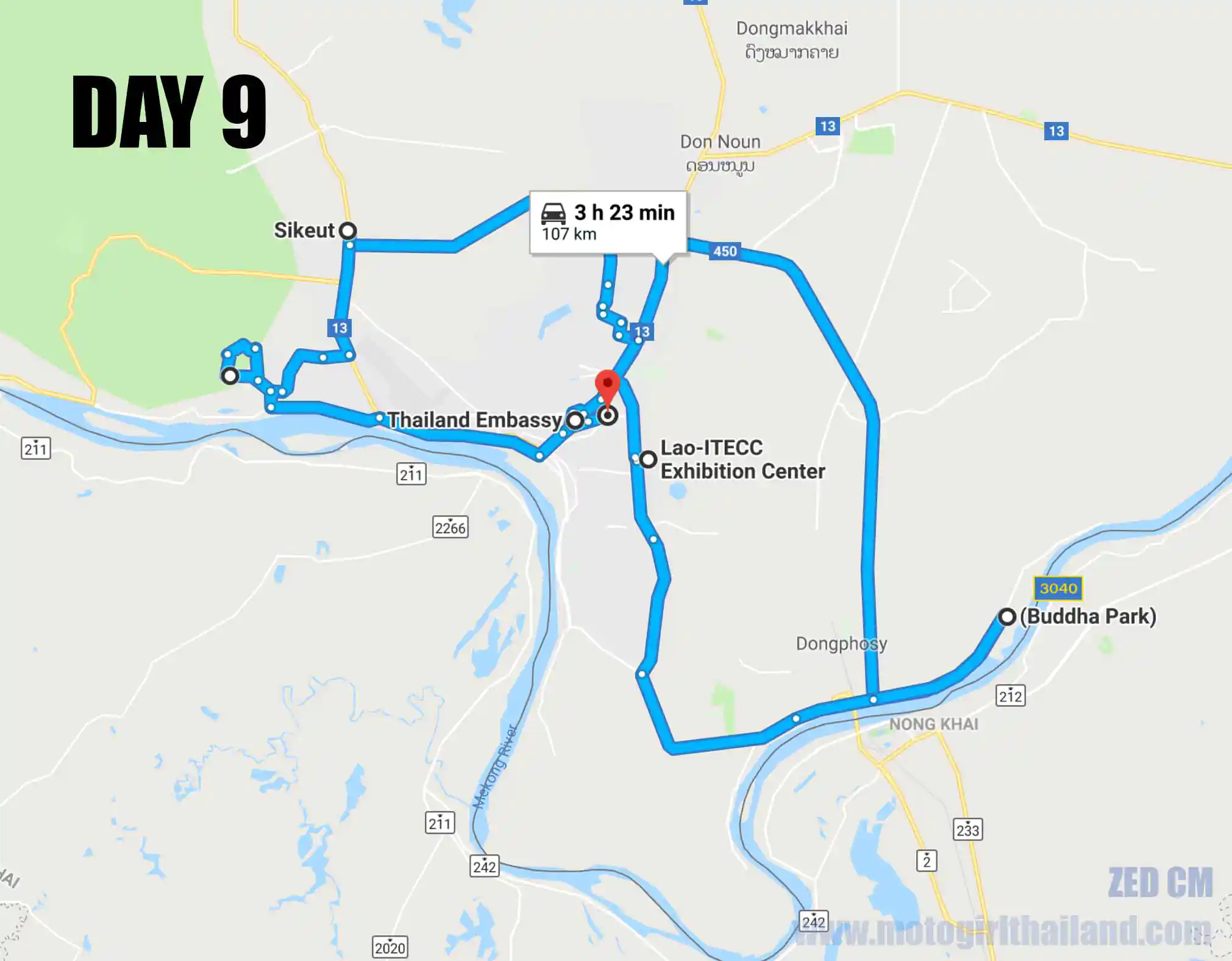 Laos Solo Ride Map Day 9