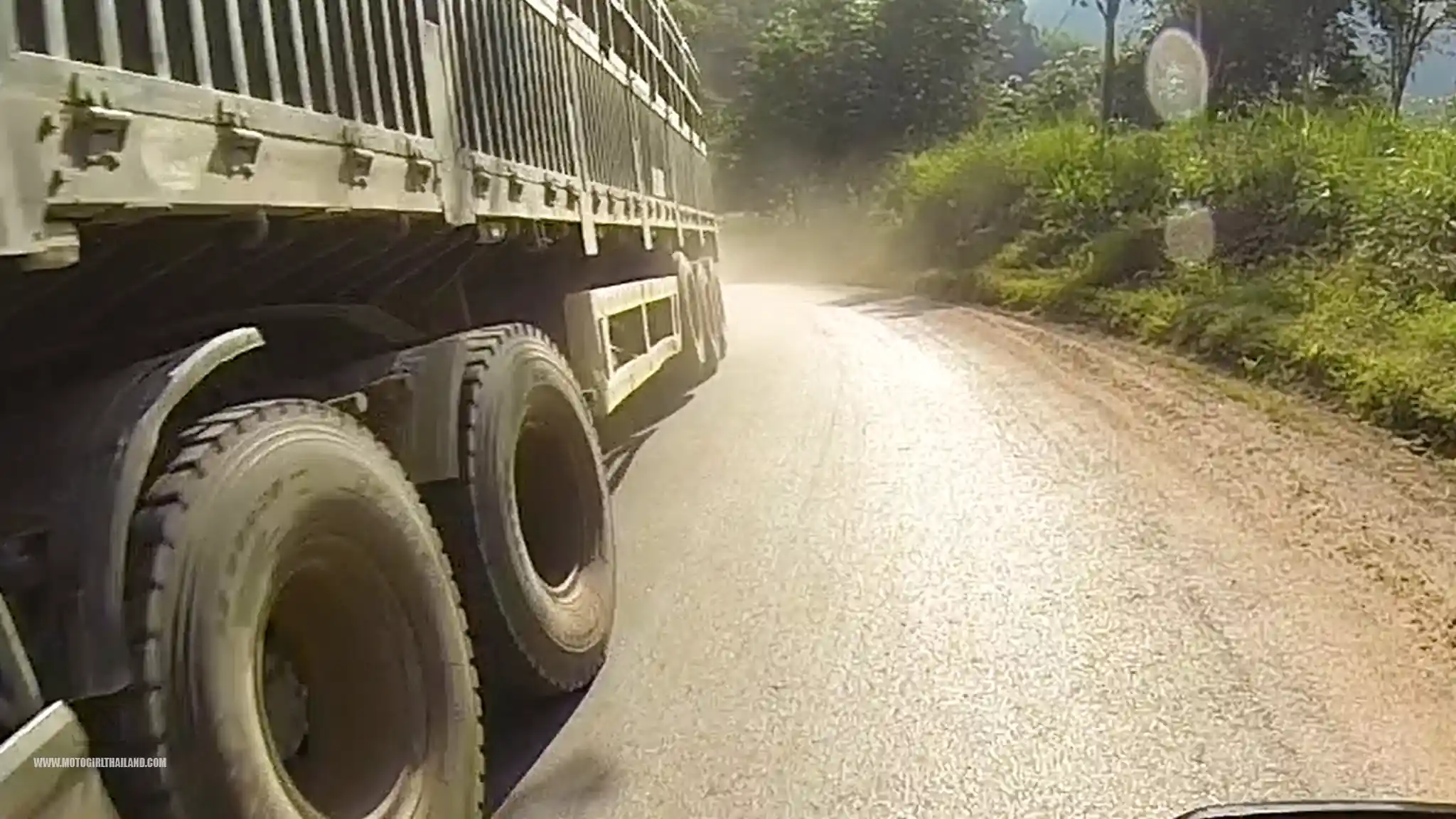Laos Truck Too Close Road