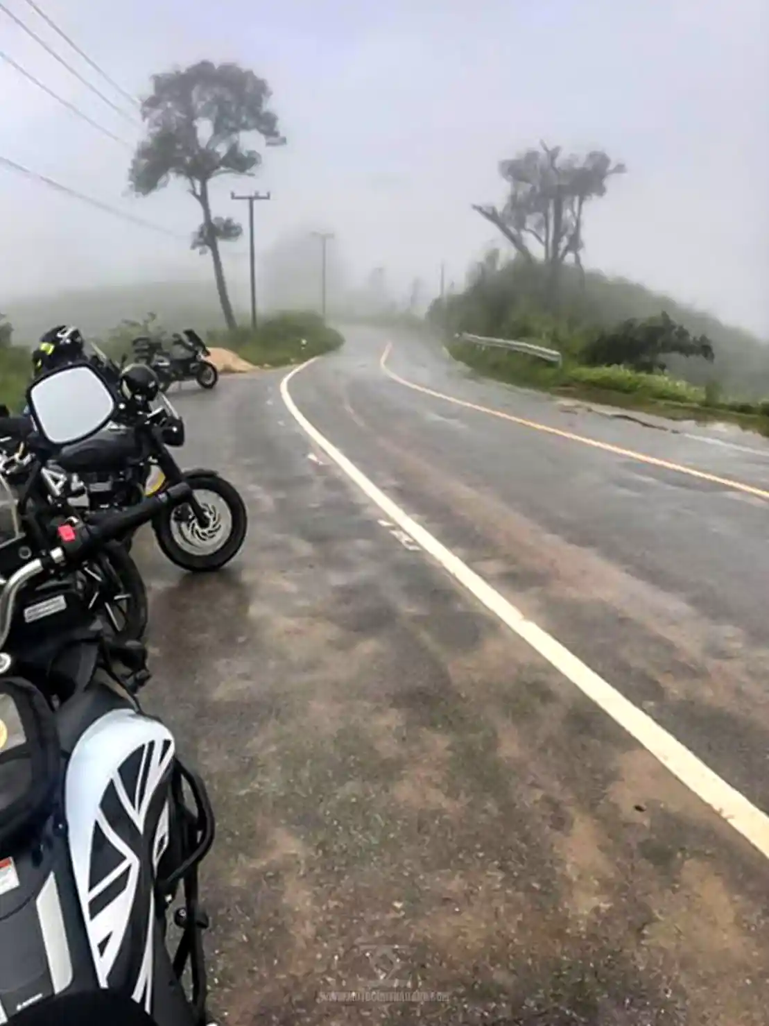 misty road and motorcycles