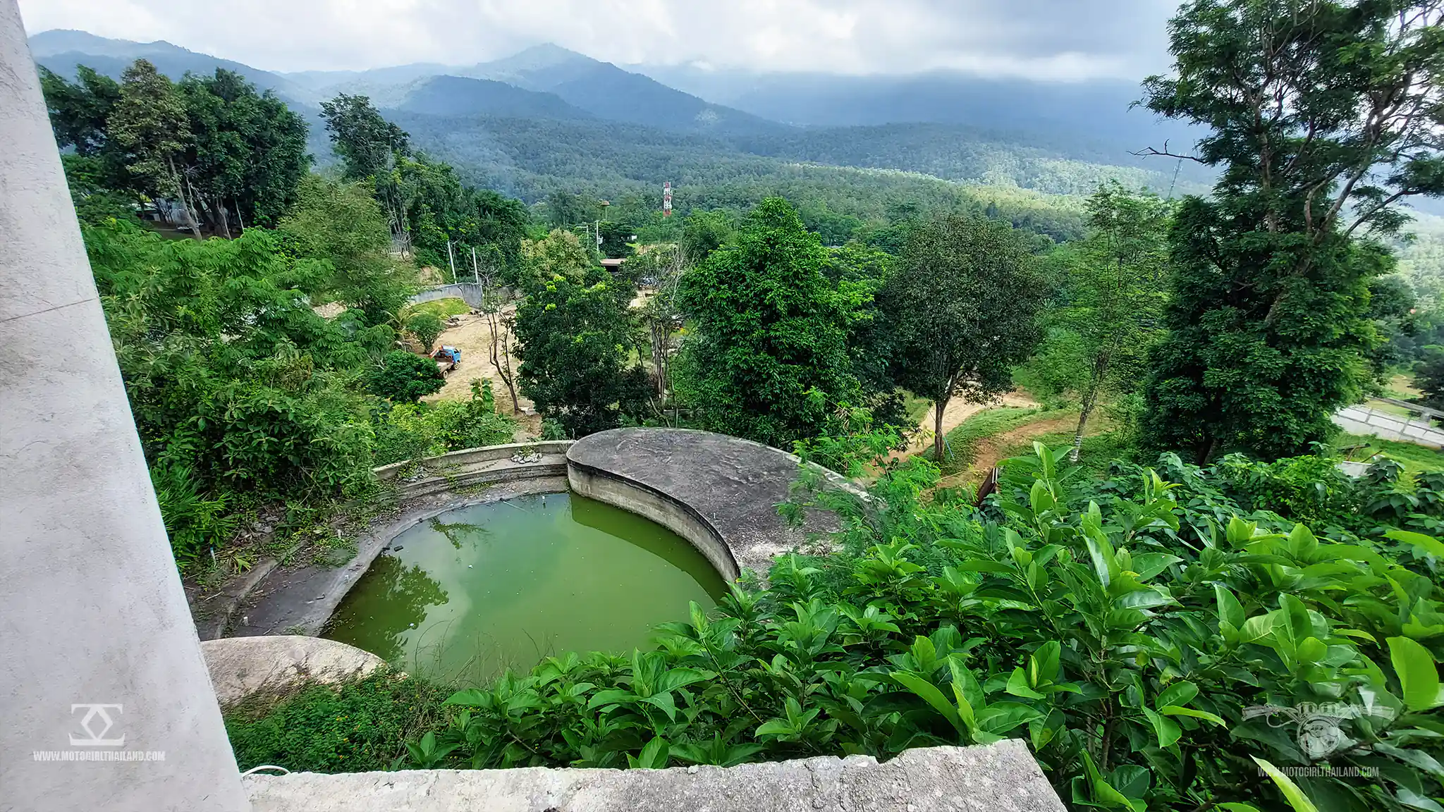 Temple in a forest with a river